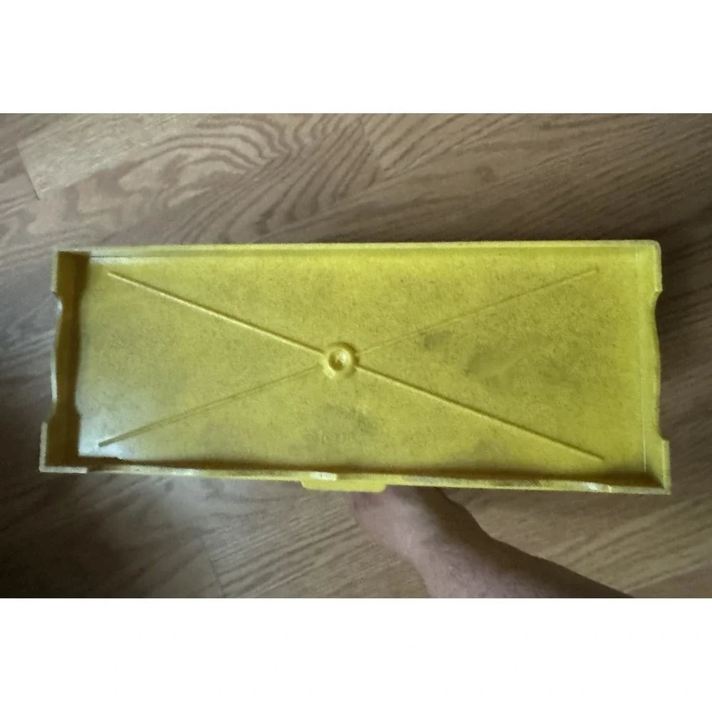 Vintage 1970s Harvest Gold Faux Wood‎ Recipe Box Sunflower Plastic Storage Chest